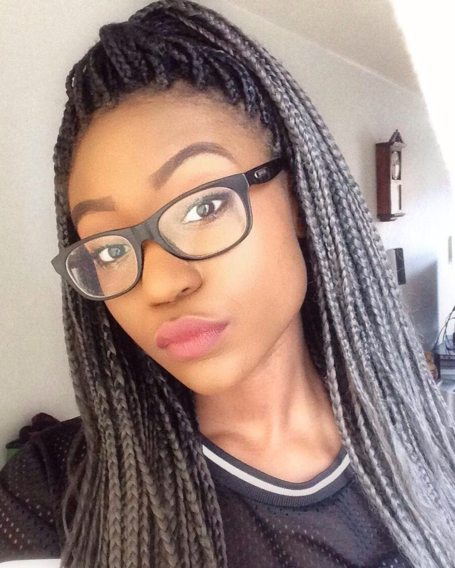 Vibrant Gray Straight Box Braids — Gray Braids