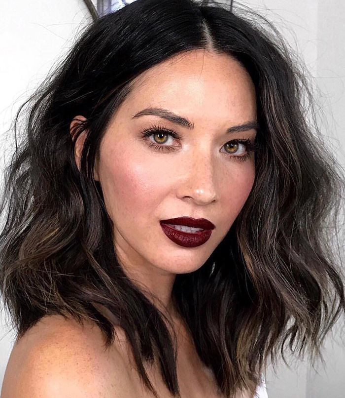 Dark Brown Wavy Lob With Caramel Dimension Dark Brown Wavy Lob With Caramel Dimension — Hair Color for Olive Skin Brown Eyes