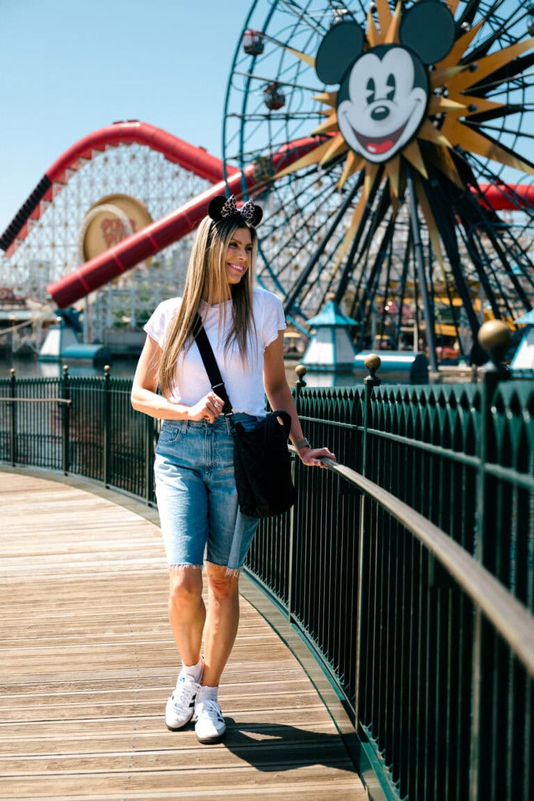 Bermuda Denim Shorts with Classic Tee and Character Ears — Theme Park Outfits