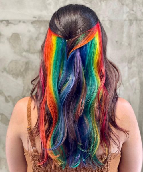 Shoulder Hidden Rainbow Stripes Underneath Shoulder Hidden Rainbow Stripes Underneath — Rainbow Hair