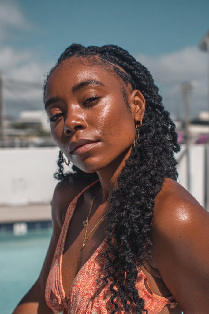 Neatly Parted Shoulder Length Braids — Swim Hairstyles