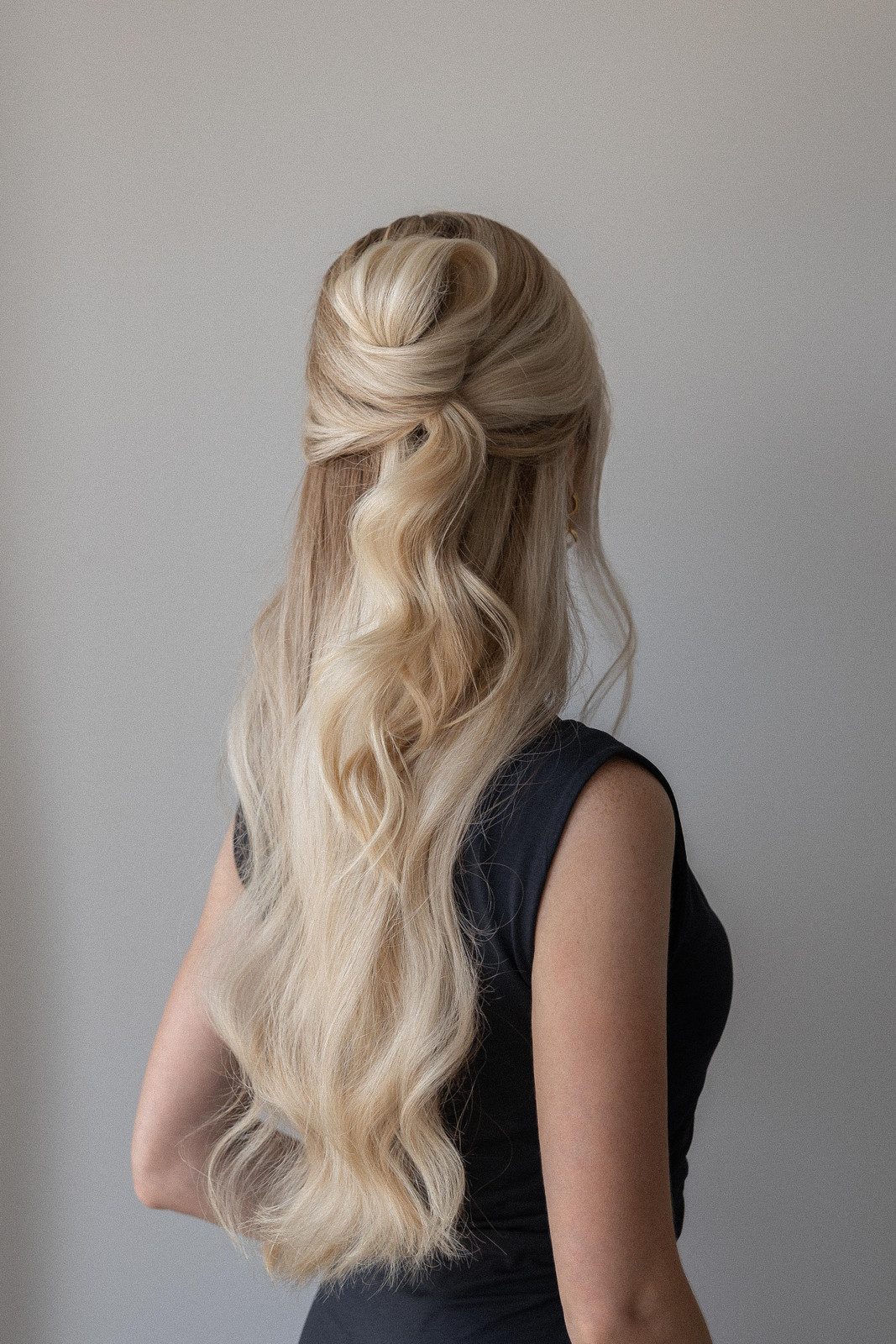 Mid-Back Platinum Blonde Braided Crown — Prom Half Up Half Down