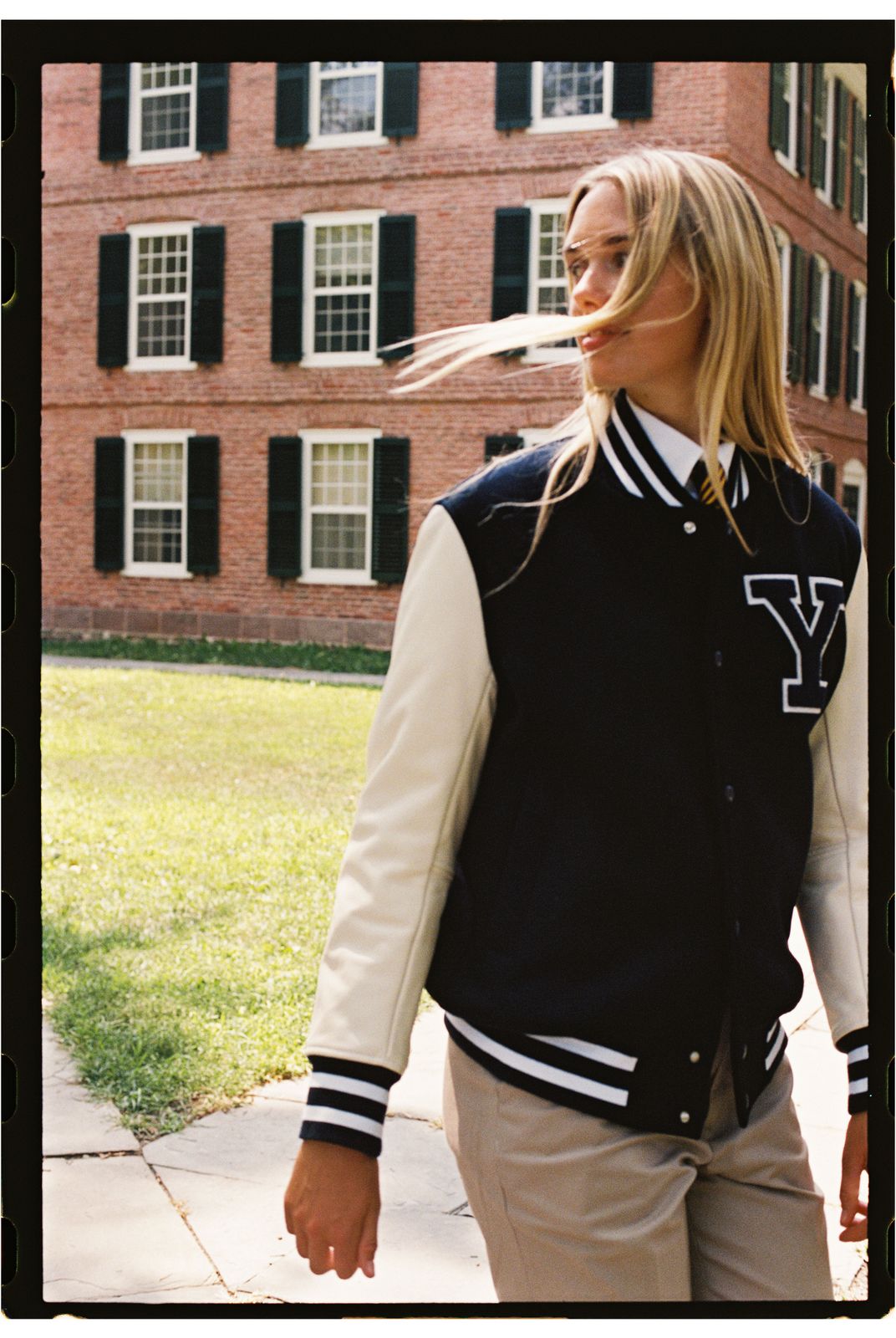 Academic Varsity Jacket with Collared Shirt and Beige Pants Academic Varsity Jacket with Collared Shirt and Beige Pants — Varsity Jacket Outfits
