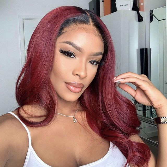 Burgundy With Black Roots Blowout Burgundy With Black Roots Blowout — Red Hair on Black Women