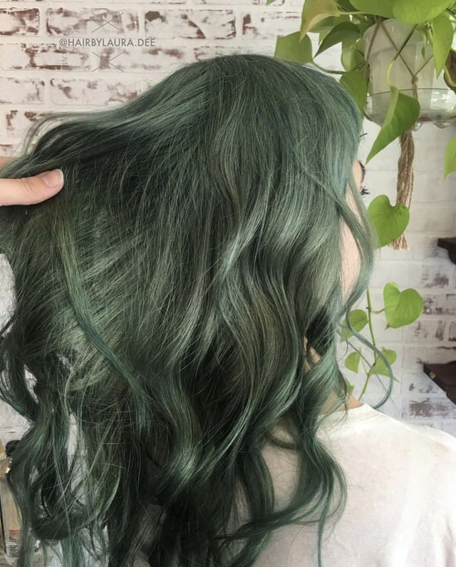 Layers Mid-Back Wavy Sage Green Layers Mid-Back Wavy Sage Green — Sage Green Hair