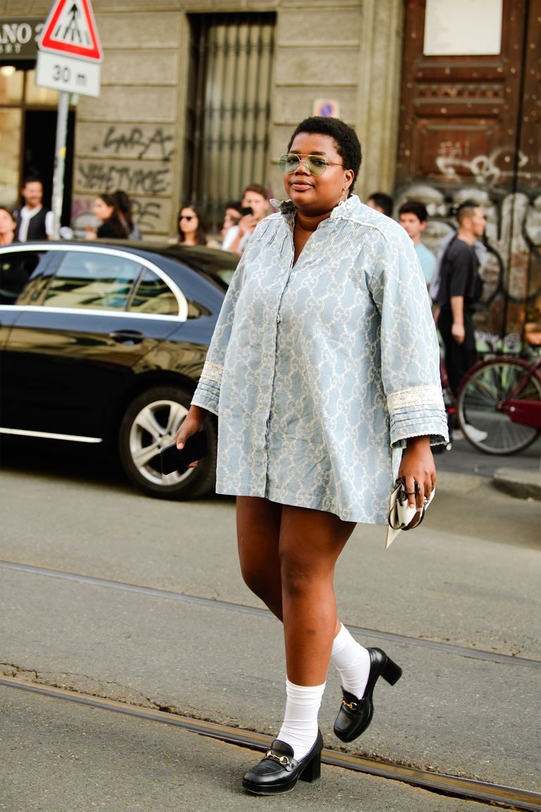 Bold Statement: Black Platform Loafers with White Socks and Mini Dress Bold Statement: Black Platform Loafers with White Socks and Mini Dress — Socks with Loafers Outfits