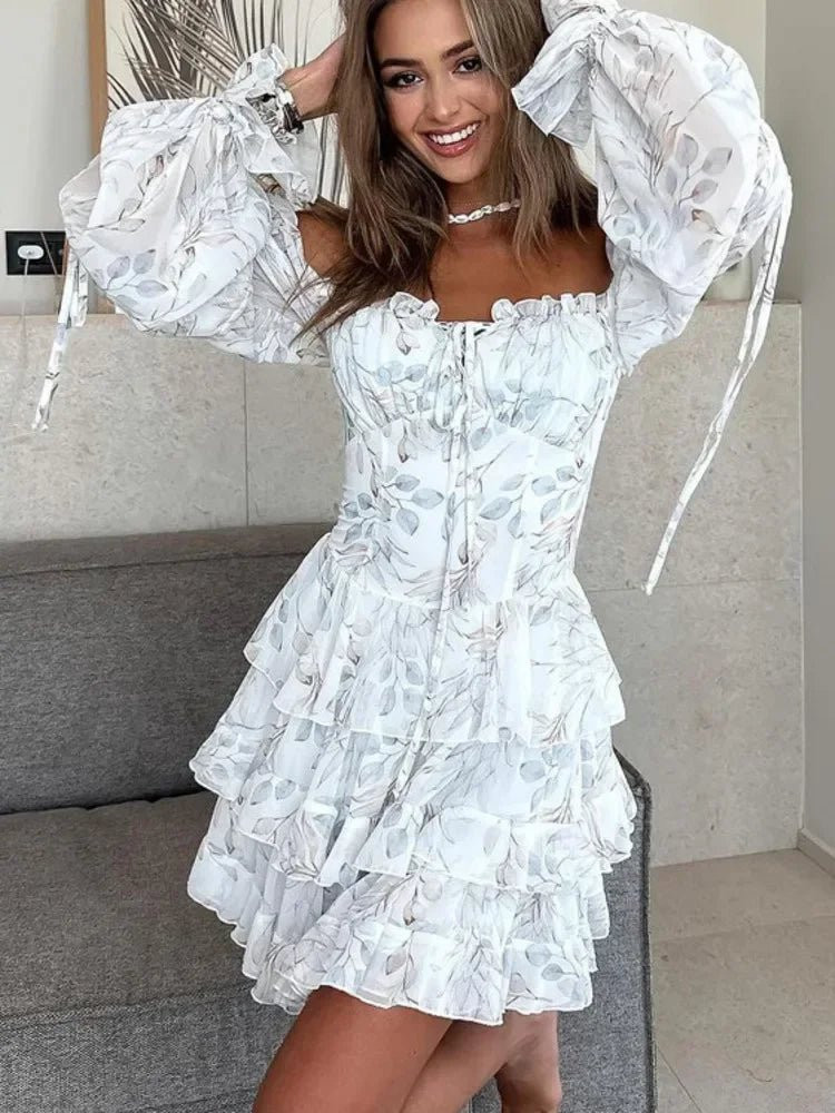 White Floral Off-Shoulder Puff Sleeve Mini Dress for Daytime White Floral Off-Shoulder Puff Sleeve Mini Dress for Daytime — Puff Sleeve Dresses