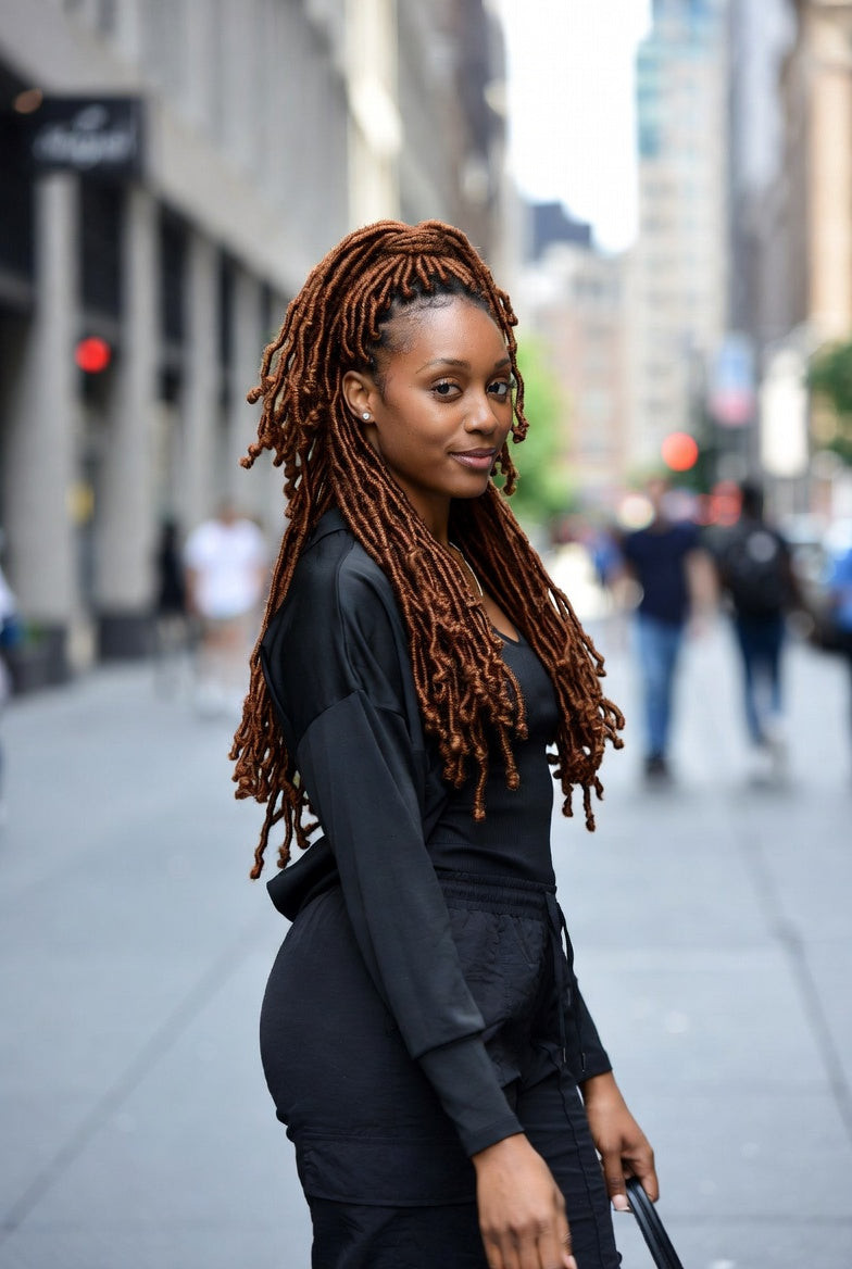 Chin Length Black Wavy Locs Bob — Forming A Classic Bob Shape Chin Length Black Wavy Locs Bob — Forming A Classic Bob Shape — Soft Locs Bob