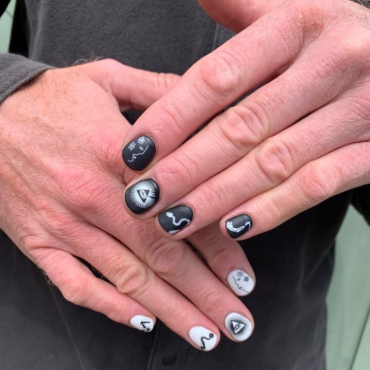Matte Black and White Graphic Nails Matte Black and White Graphic Nails — Mens Nails