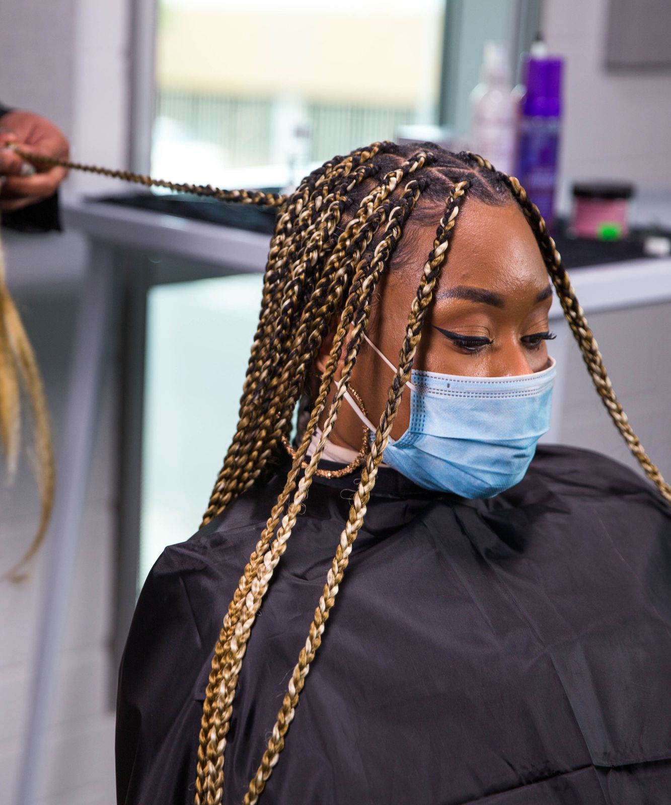 Shoulder-Length Dark Brown with Blonde Highlights — Two Tone Braids