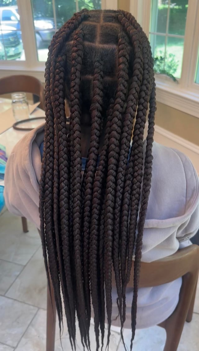 Neatly Parted Back View of Mid-Back Braids — Jumbo Braids