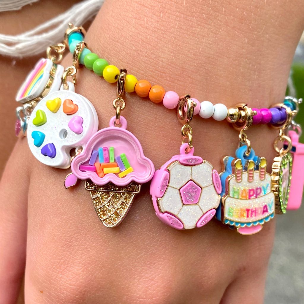 Rainbow Beaded Charm Bracelet with Food and Art Charms Rainbow Beaded Charm Bracelet with Food and Art Charms — Charm Bracelets