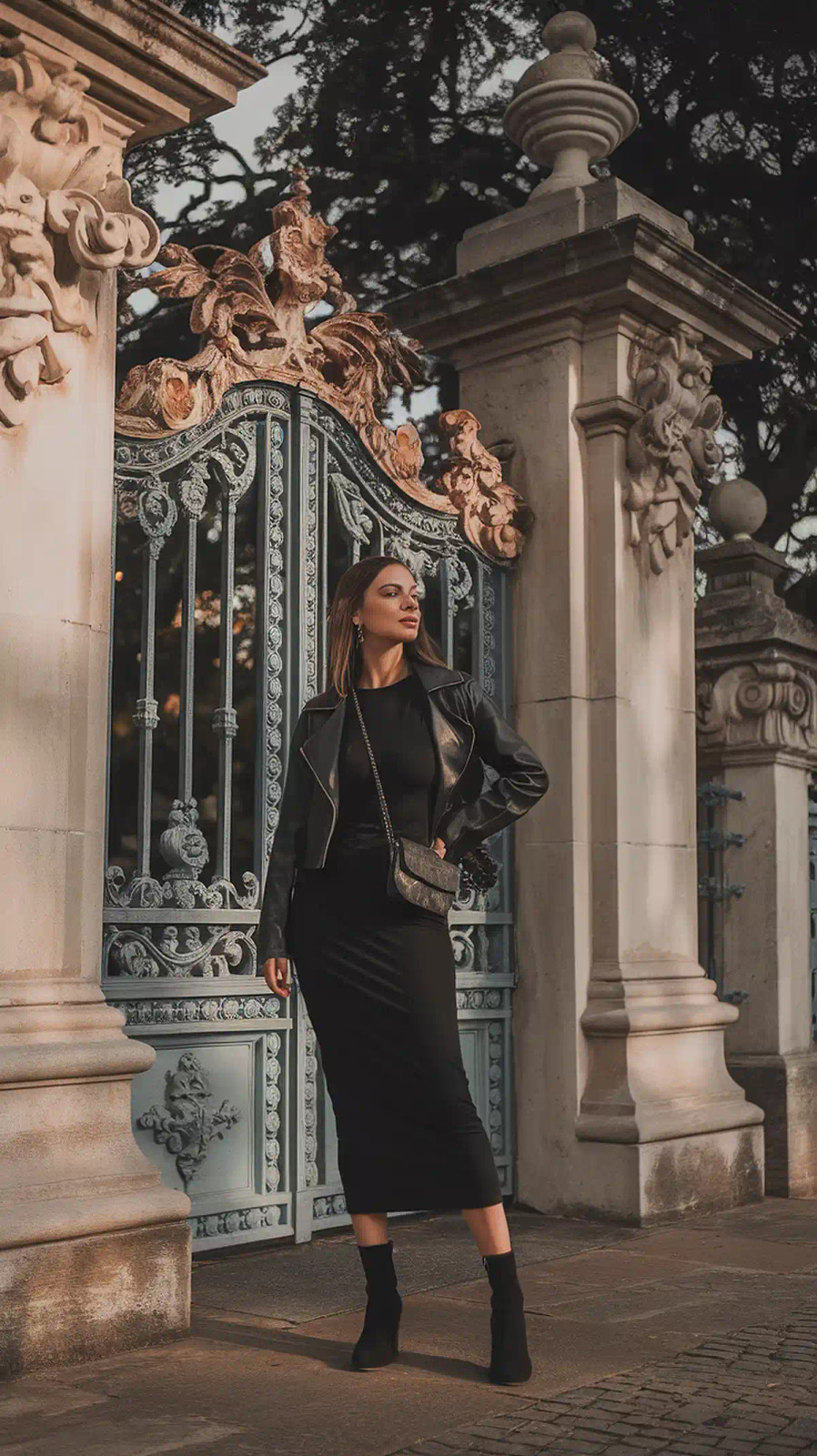 Chic Leather Jacket for Evening Exploration — Portugal Outfits