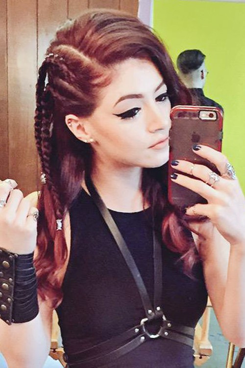 Burgundy Straight Cornrow Braids with Side Detail — Burgundy Braids