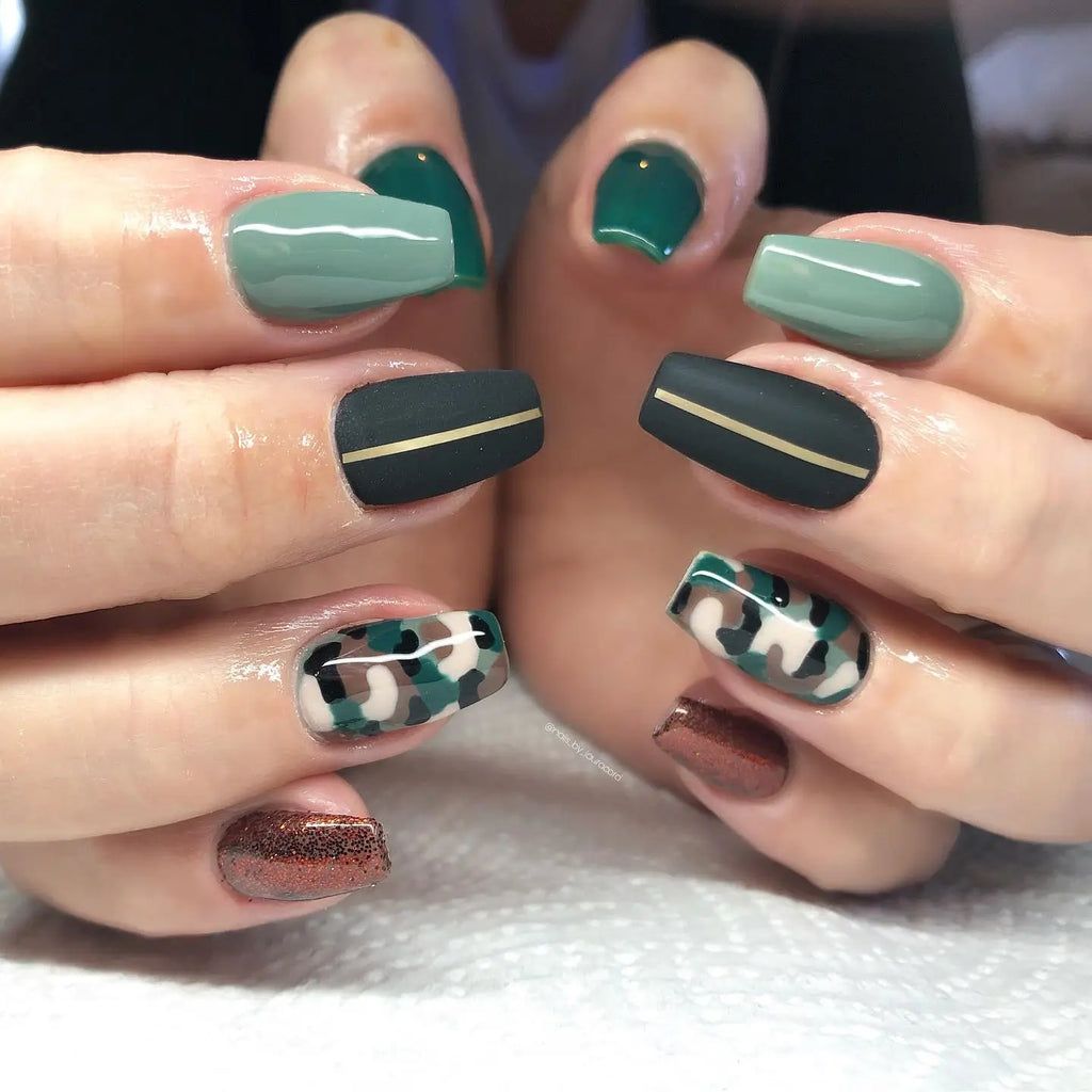Matte Camo Mix with Glitter Accents Matte Camo Mix with Glitter Accents — Camo Nails
