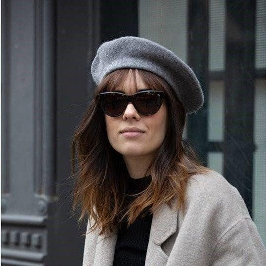 Cat-Eye Sunglasses With Grey Beret And Wool Coat Cat-Eye Sunglasses With Grey Beret And Wool Coat — Sunglasses for Square Face