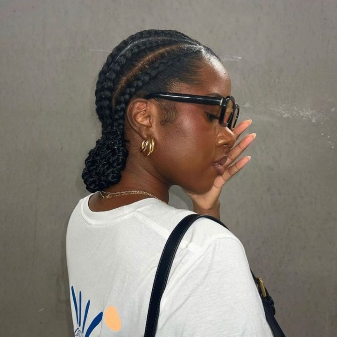 Two Black Braids Pulled Back — Feed In Braids