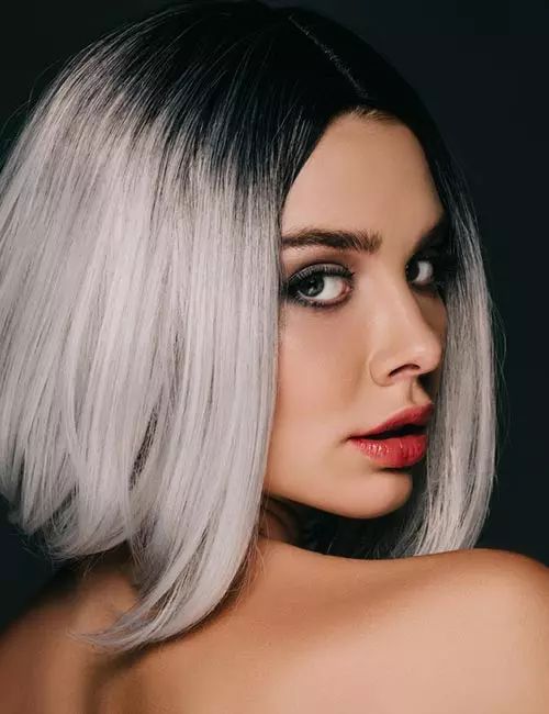 Dramatic Black to White Ombre Bob Dramatic Black to White Ombre Bob — Hair Color Ideas for Short Hair
