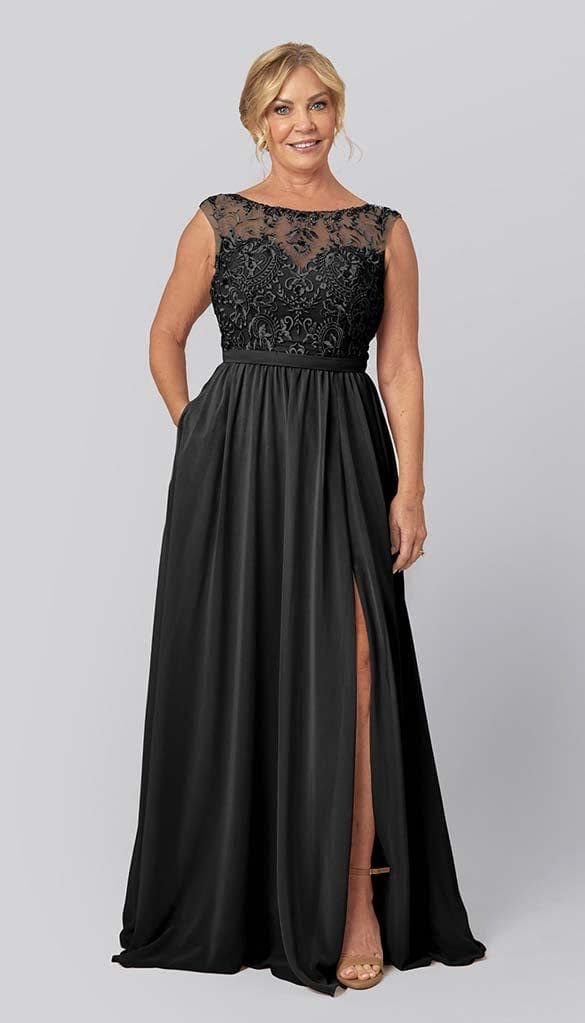 Navy Blue Fit-and-Flare Dress with Dramatic Cape Sleeves Navy Blue Fit-and-Flare Dress with Dramatic Cape Sleeves — Mother of the Bride Dresses