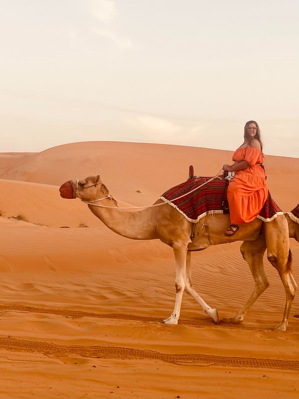 Desert Safari Style: Orange Off-the-Shoulder Maxi Desert Safari Style: Orange Off-the-Shoulder Maxi — Dubai Outfits