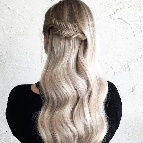 Platinum Blonde With Root Shadow Visual Idea — Fishtail Braid