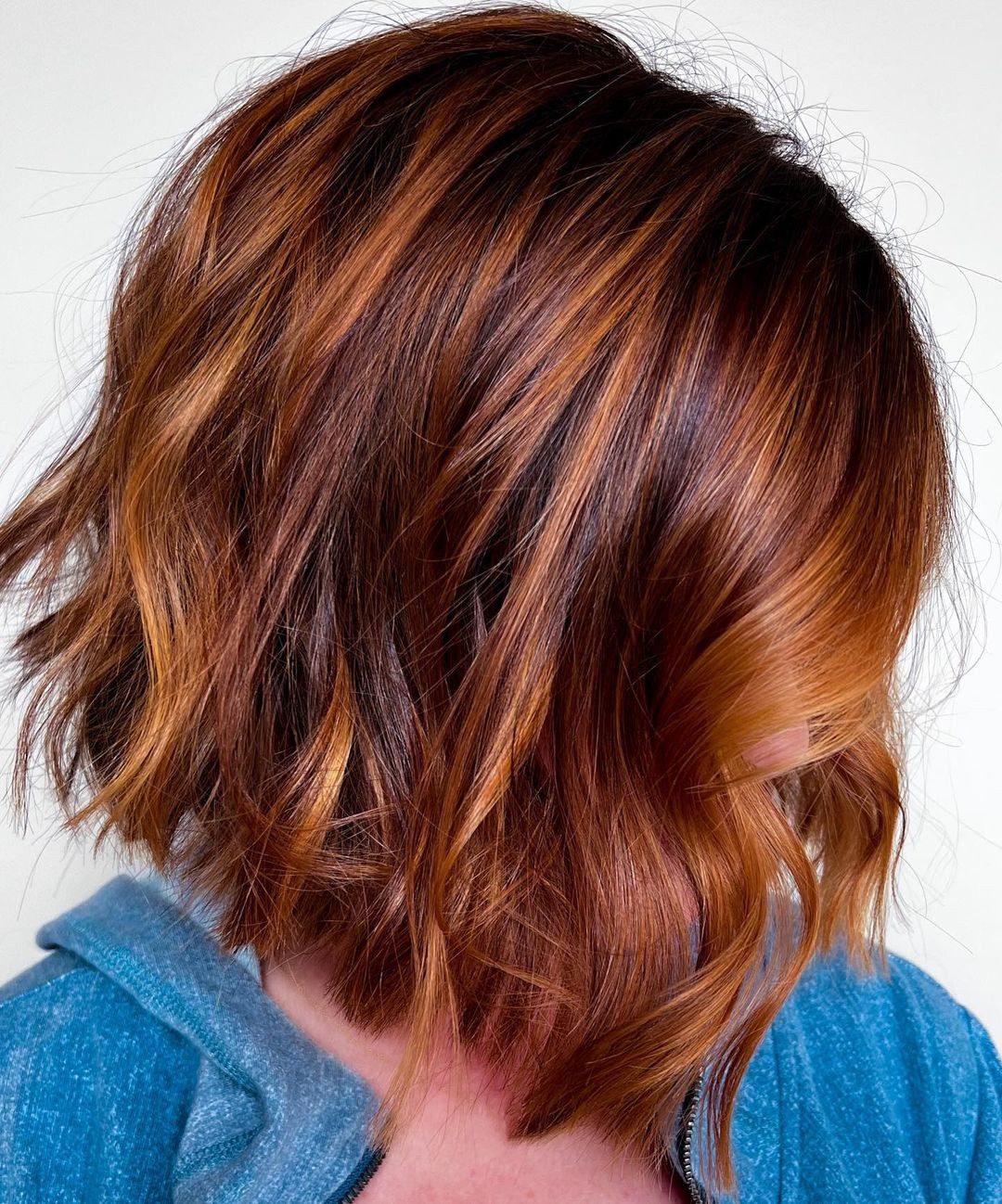 Copper Red Bob With Wavy Texture Copper Red Bob With Wavy Texture — Red Highlights