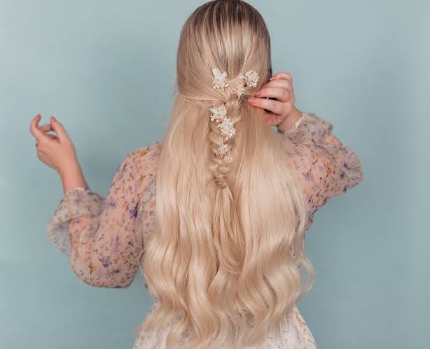 Braided Half-Up with Floral Pins — Easy Hairstyles for Long Hair
