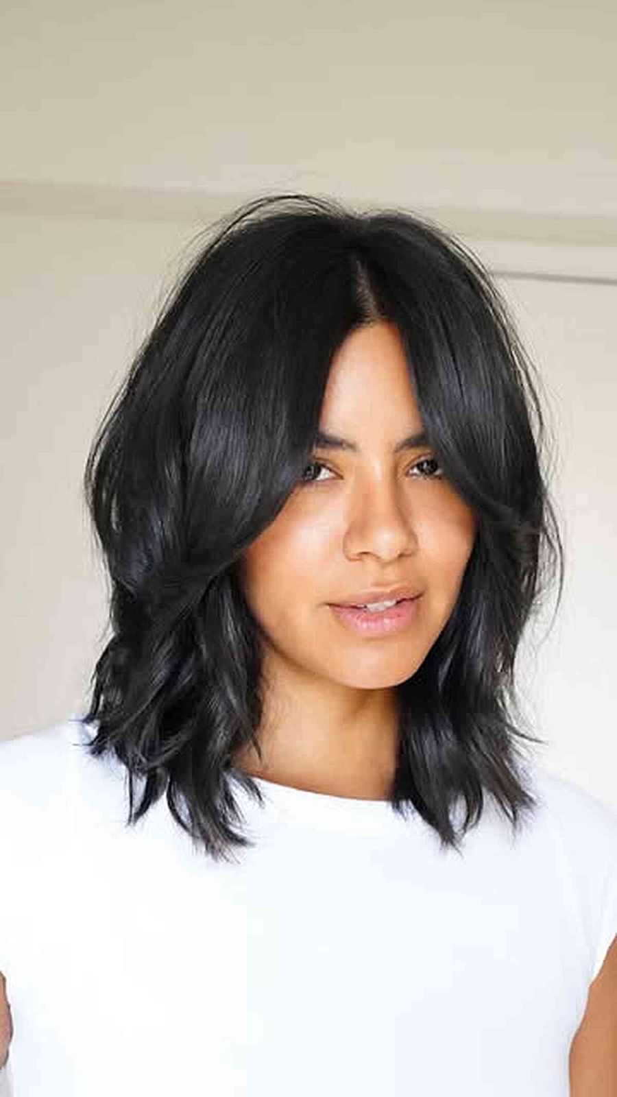 Thick Wavy Lob With Curtain Bangs Thick Wavy Lob With Curtain Bangs — Medium Haircuts