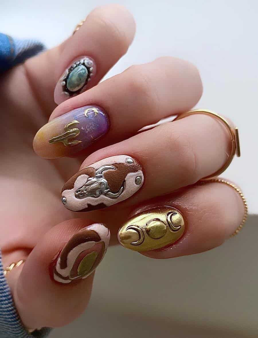 Metallic Matte Glossy Visual Idea — Country Concert Nails