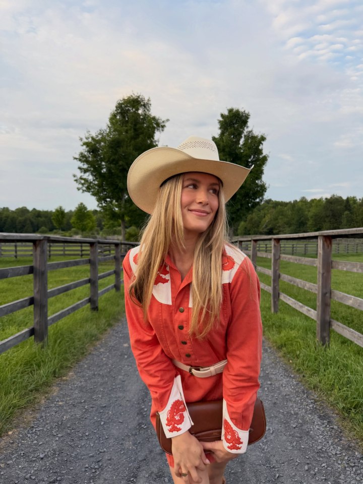 Orange Jumpsuit with White Accents and Cowboy Hat — Cowgirl Outfits