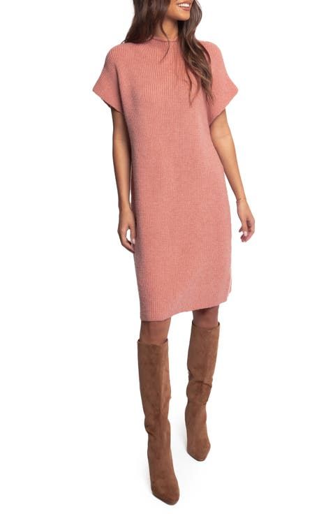 Dusty Rose Textured Knit Mini Dress with Suede Boots Dusty Rose Textured Knit Mini Dress with Suede Boots — Casual Dresses