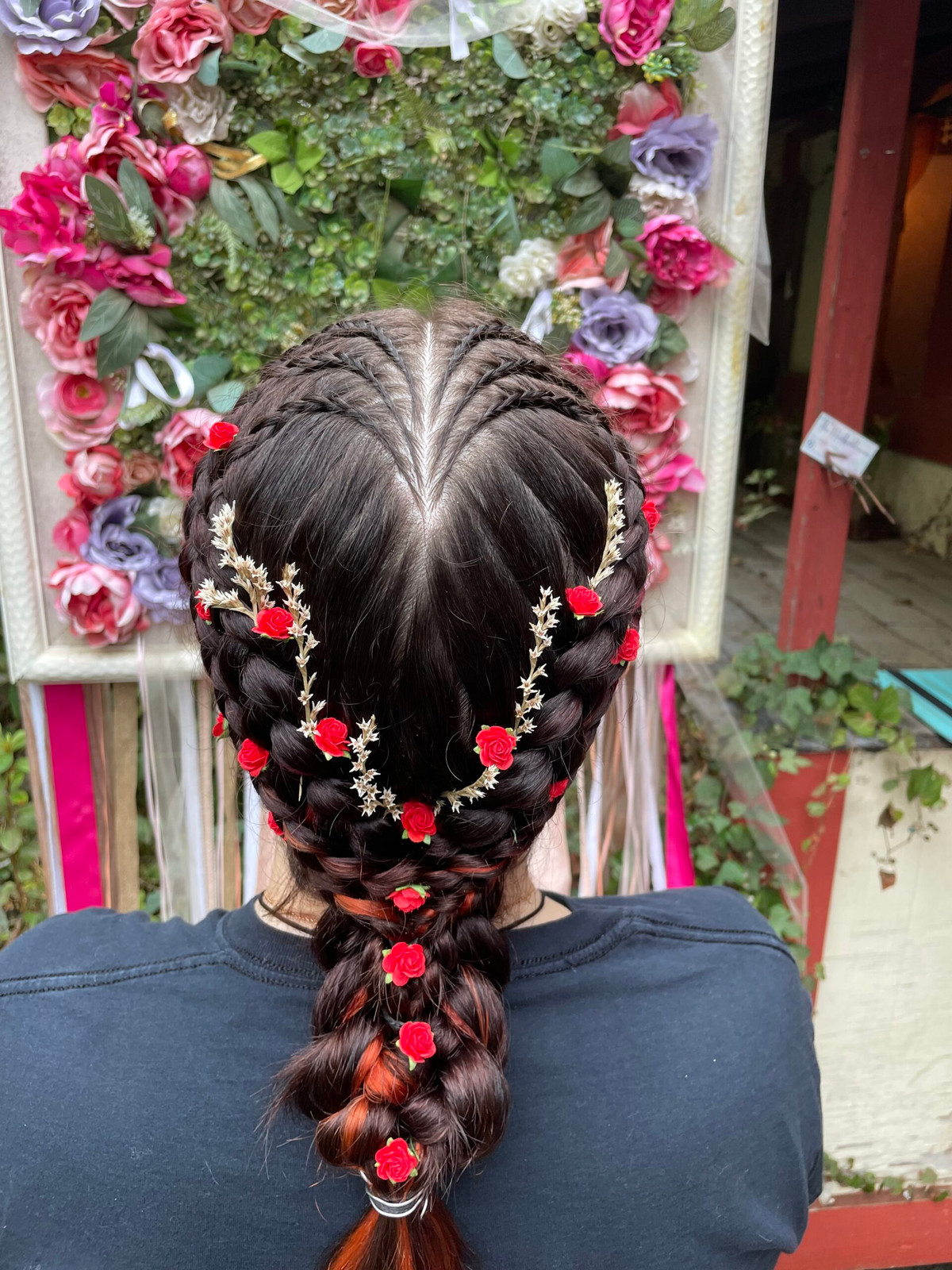 Heart Part Braids with Auburn Highlights Heart Part Braids with Auburn Highlights