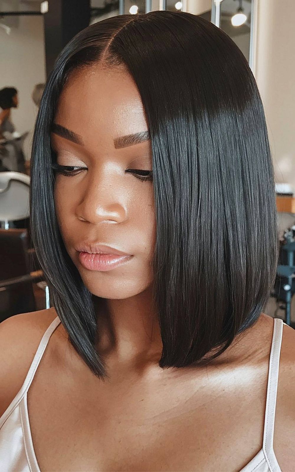 Chin Blunt Bob With Sharp Cut Chin Blunt Bob With Sharp Cut — Silk Press Bob