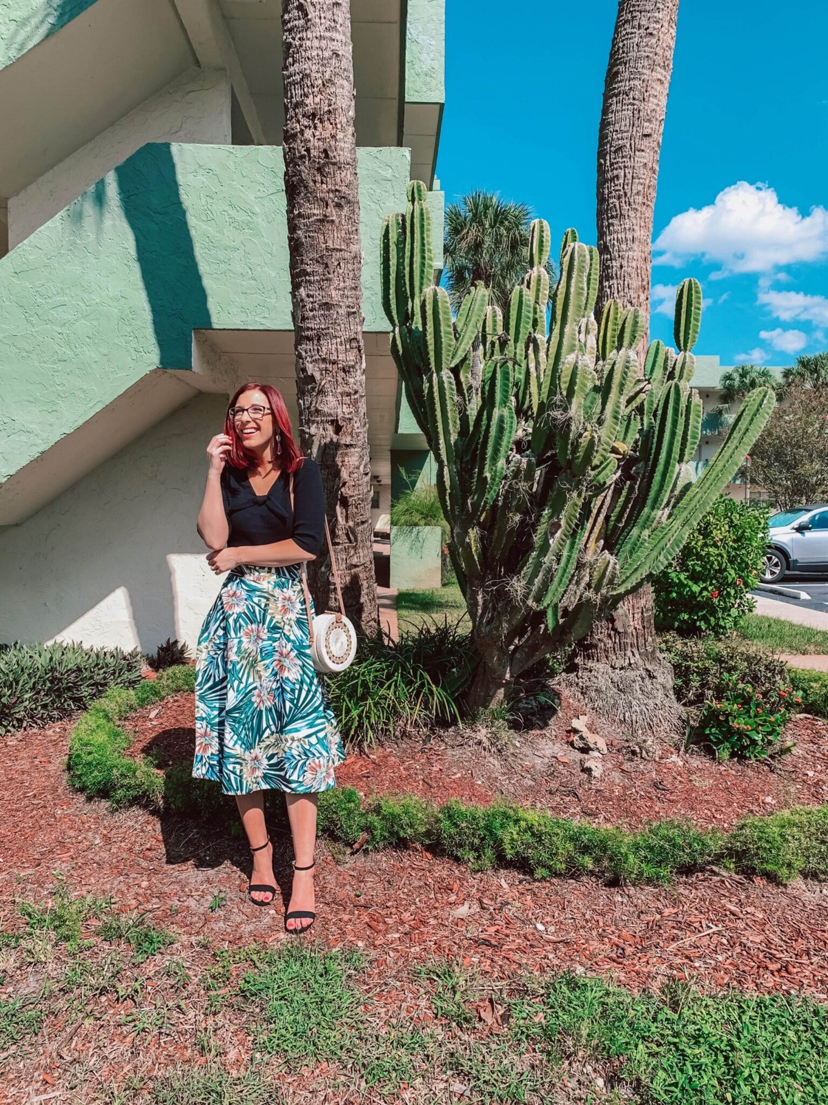 Tropical Print Skirt with a Black Wrap Top Tropical Print Skirt with a Black Wrap Top — Florida Outfits