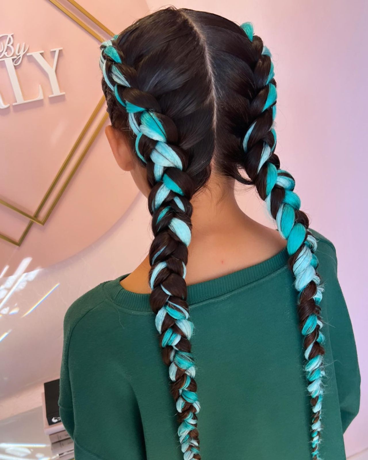 Dark Brown Braids With Blue Streaks Dark Brown Braids With Blue Streaks — Softball Hairstyles