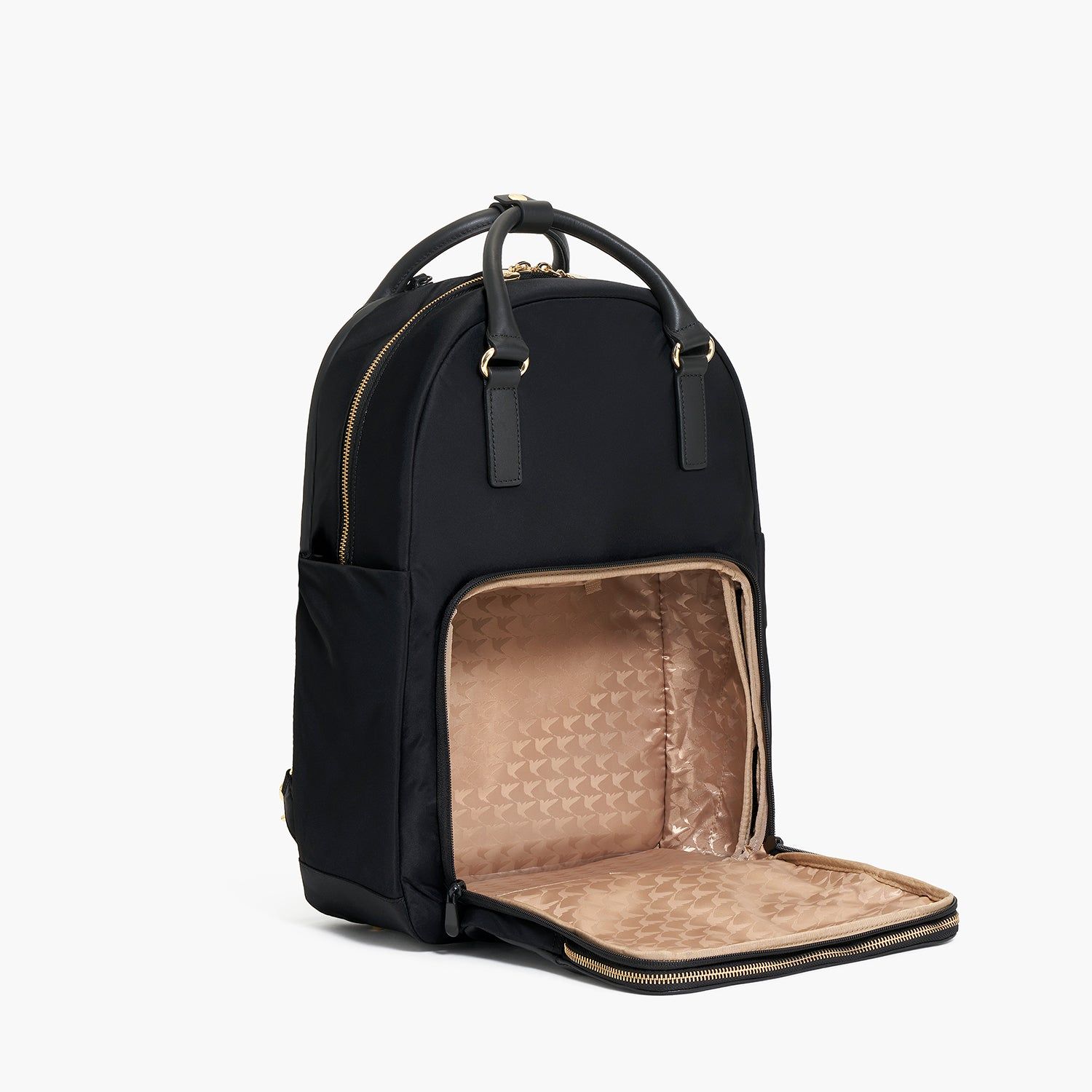 Black Nylon Backpack with Geometric Lining — Laptop Bags for Women