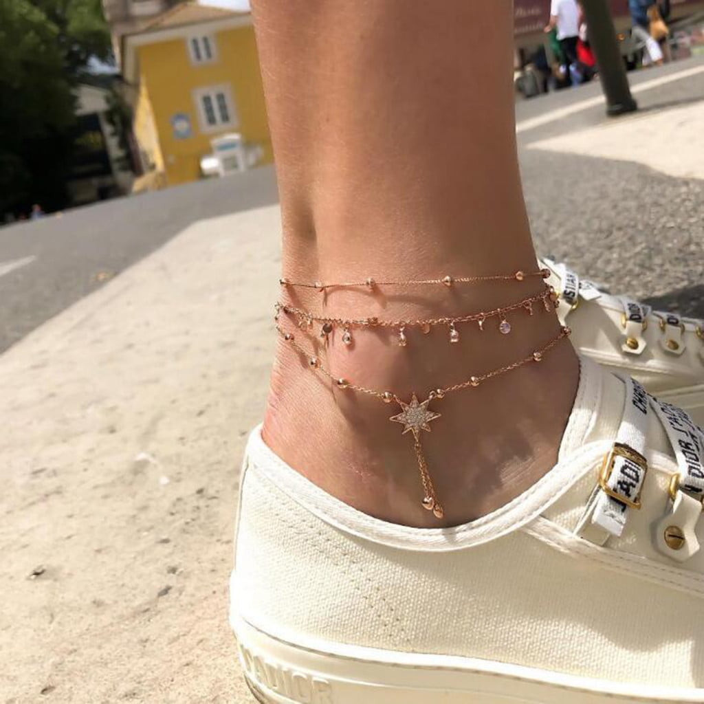 Beaded Rose Gold Anklet with Sneakers Beaded Rose Gold Anklet with Sneakers — Anklets Outfits