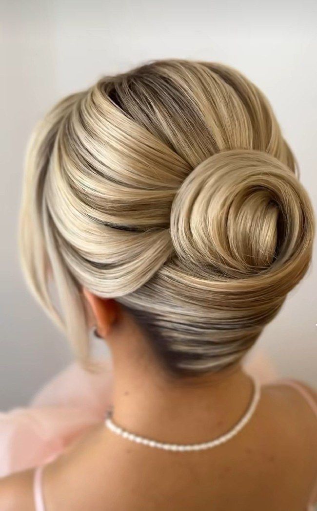 Platinum Blonde With Dark Roots Visual Idea — Wedding Low Bun
