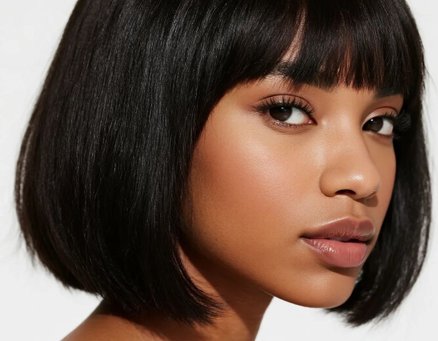 Black Chin Bob With Full Blunt Bangs Black Chin Bob With Full Blunt Bangs — Quick Weave Bob
