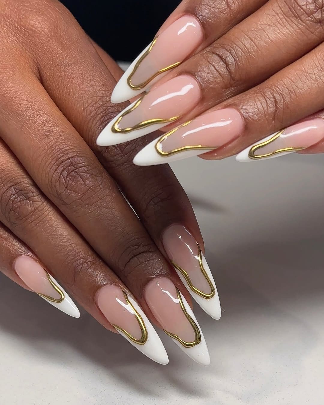Extra-Long Stiletto Jelly Gold Line — Realtor Nails