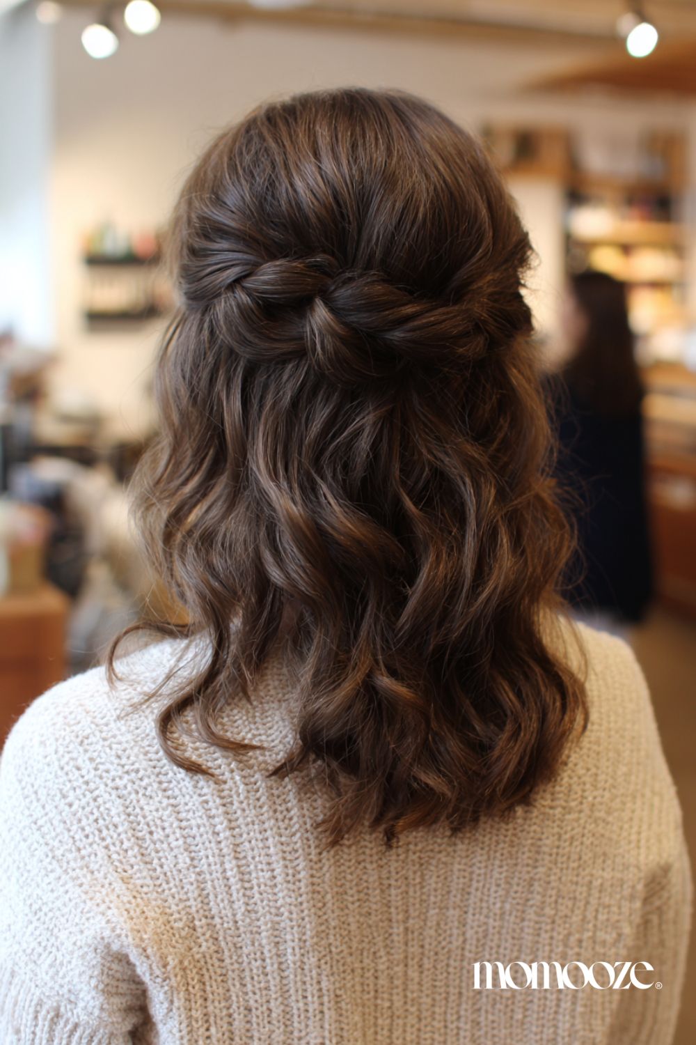 Half-Updo with Braided Crown and Waves — Updos for Medium Hair
