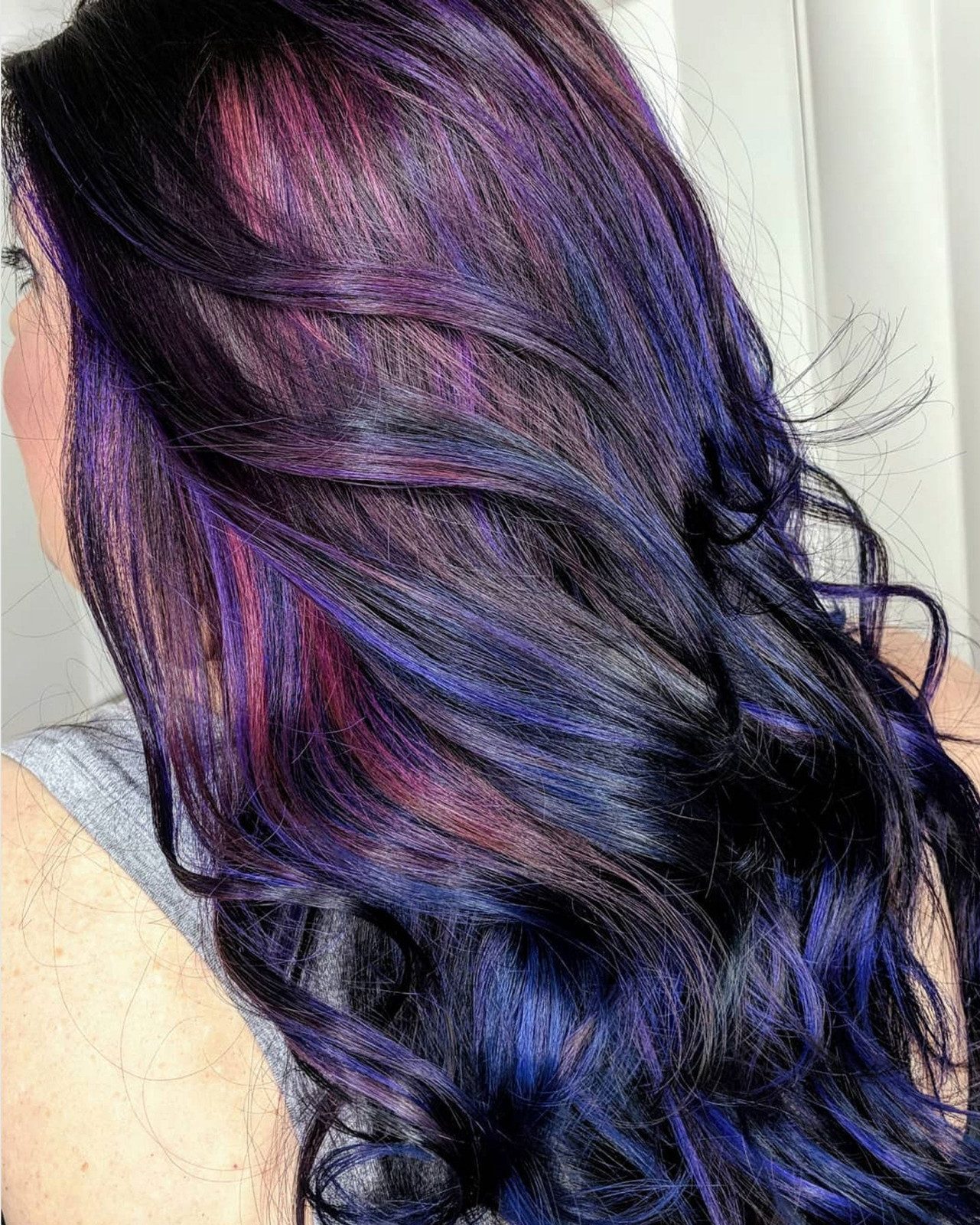 Mid-Back Layers With Purple Pink And Blue Mid-Back Layers With Purple Pink And Blue — Oil Slick Hair