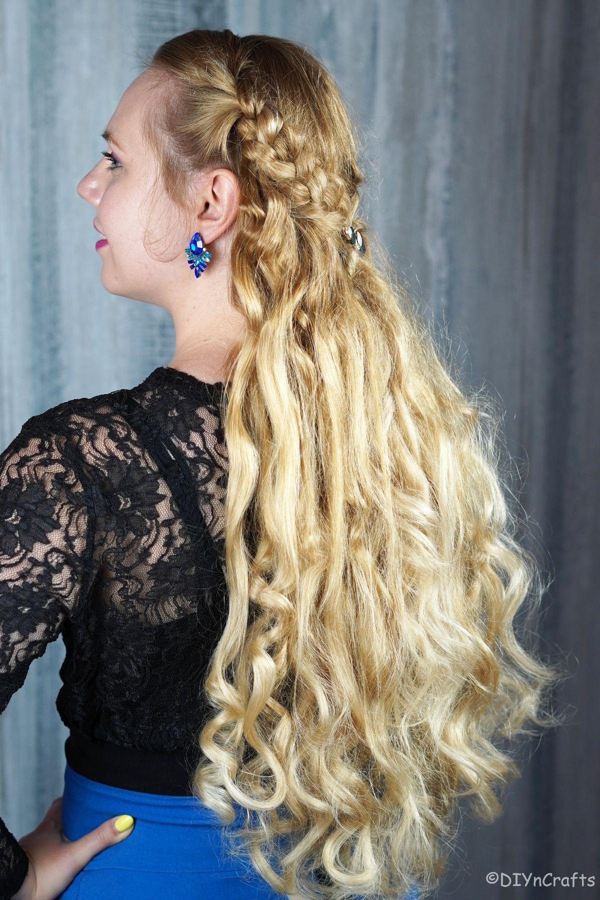 Blonde Curly Braided Crown — Braided Half Up Half Down
