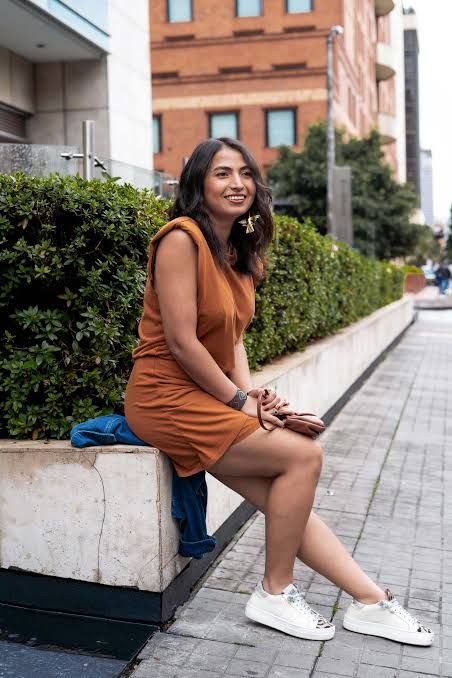 Rust A-Line Dress with Sneakers for Casual Comfort — Outfits for Mom Bod