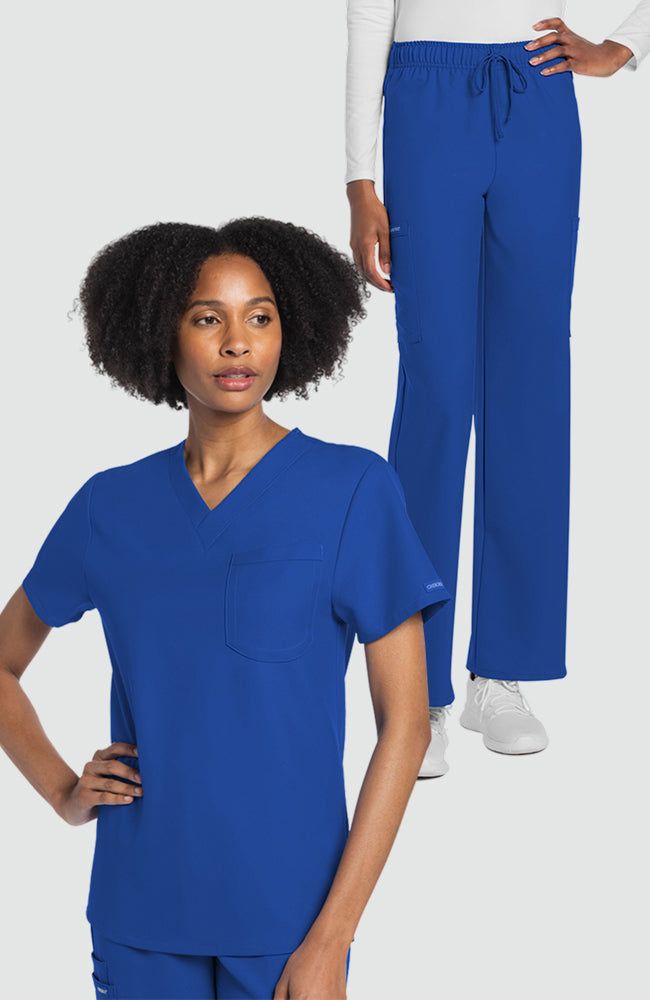 Layered Royal Blue Scrubs with White Undershirt Layered Royal Blue Scrubs with White Undershirt — Nurse Outfits