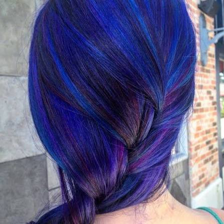 Long Mid-Back Braid Deep Blue Purple Streaks Long Mid-Back Braid Deep Blue Purple Streaks — Peacock Hair