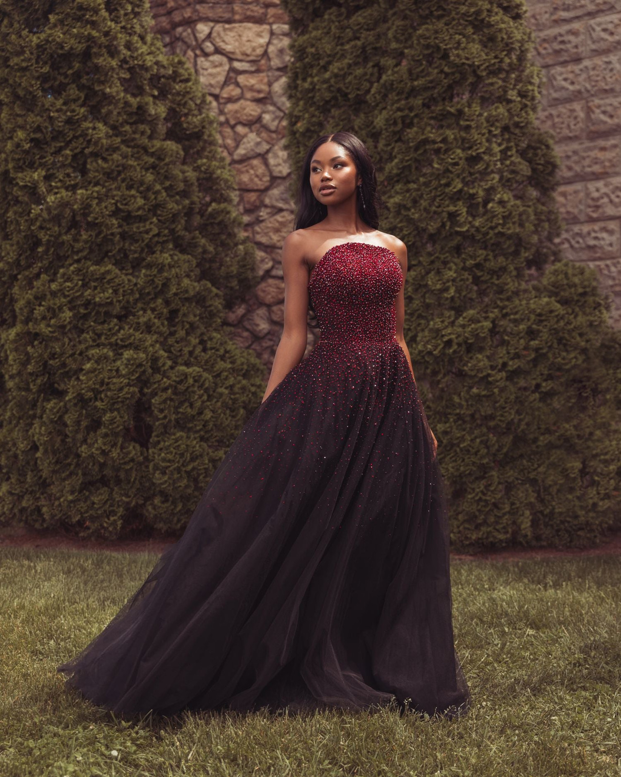 Strapless Ballgown with Beaded Bodice and Tulle Skirt — Gala Dresses