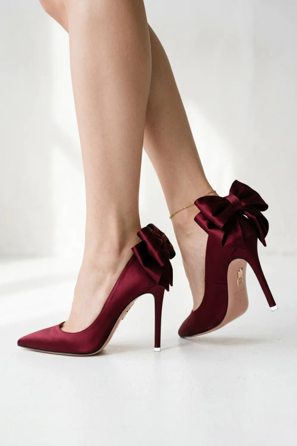 Dramatic Detail: Burgundy Stilettos with Oversized Bow — Stiletto Heels Outfits