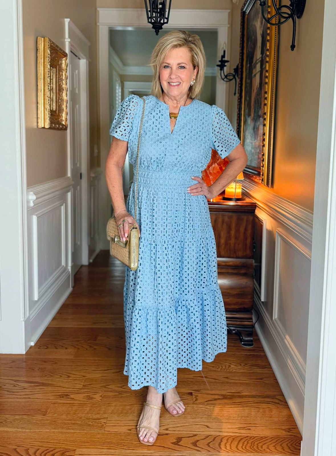 Light Blue Eyelet Lace Midi Dress for Daytime Light Blue Eyelet Lace Midi Dress for Daytime — Dresses for Women Over 60