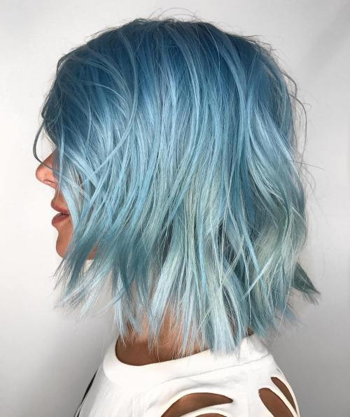 Side View Icy Light Blue Bob Side View Icy Light Blue Bob — Light Blue Hair